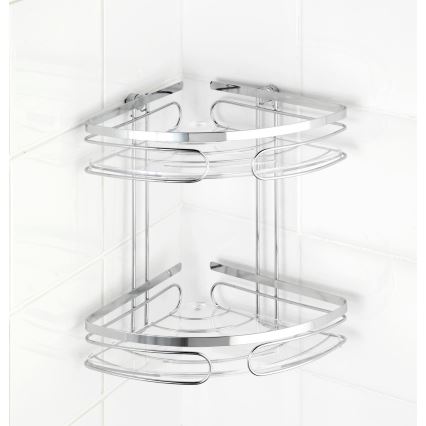 WENKO 20412100 - PREMIUM Stainless Steel Corner Shelf, 26.5 x 27.5 cm, stainless steel/silver