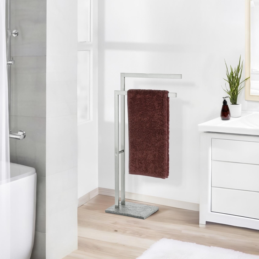 WENKO 20603100 - GRANIT Freestanding Towel Stand 43.5 x 86.5 cm Stainless Steel/Satin/Grey