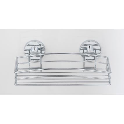 WENKO 20883100 - VACUUM-LOC Round Steel Shelf 26 x 15.3 cm, Gloss Chrome