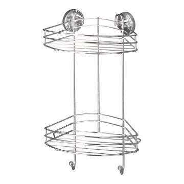 WENKO 20885100 - VACUUM-LOC Corner Shelf RUND STAH 24.5 x 41 cm, Polished Chrome