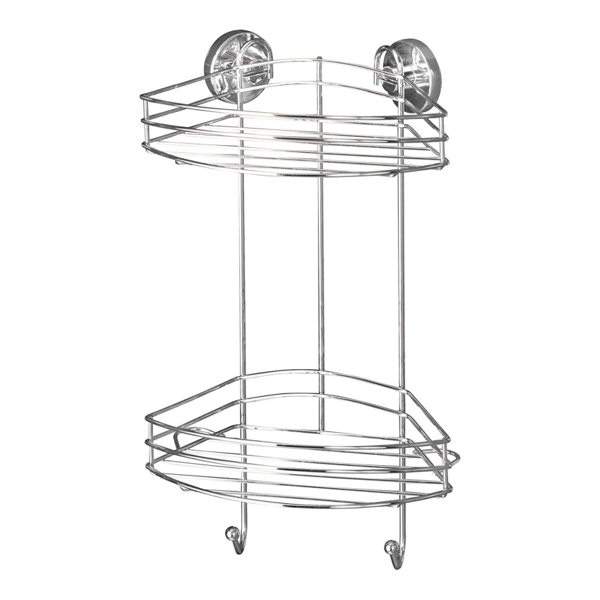 WENKO 20885100 - VACUUM-LOC Corner Shelf RUND STAH 24.5 x 41 cm, Polished Chrome