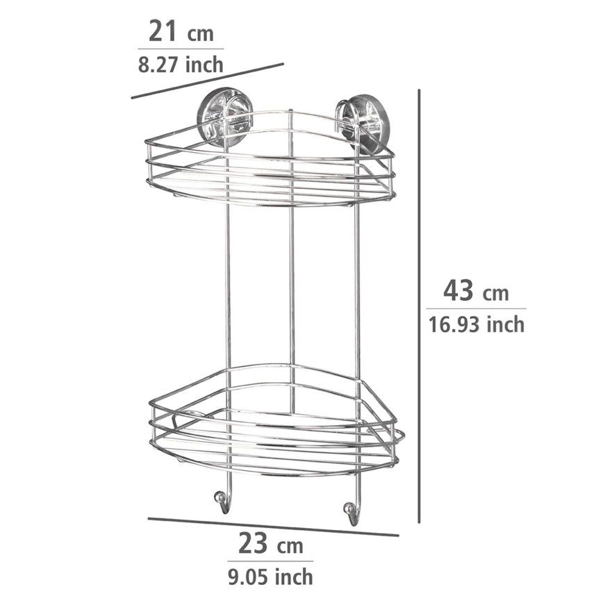 WENKO 20885100 - VACUUM-LOC Corner Shelf RUND STAH 24.5 x 41 cm, Polished Chrome