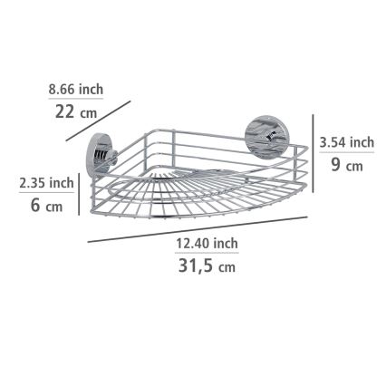WENKO 20887100-Shelf VACUUM-LOC Round Steel 31x22,5 cm Glossy Chrome