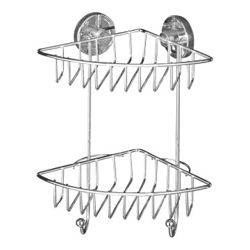 WENKO 20888100 - VACUUM-LOC ROUND STEEL Corner Shelf 22,5x29,5 cm Polished Chrome
