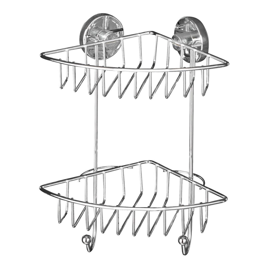 WENKO 20888100 - VACUUM-LOC ROUND STEEL Corner Shelf 22,5x29,5 cm Polished Chrome