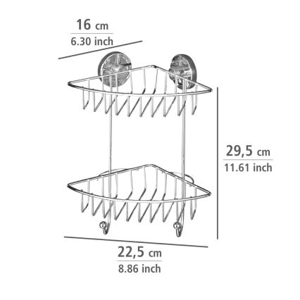 WENKO 20888100 - VACUUM-LOC ROUND STEEL Corner Shelf 22,5x29,5 cm Polished Chrome