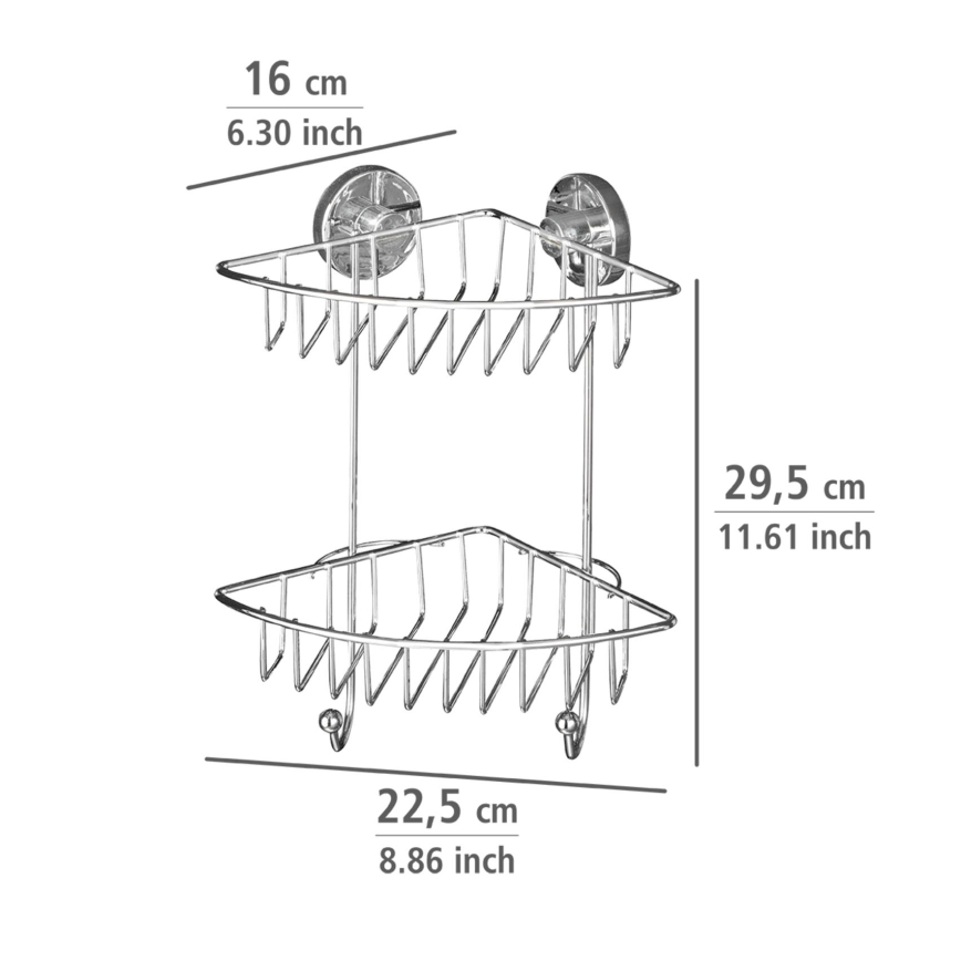 WENKO 20888100 - VACUUM-LOC ROUND STEEL Corner Shelf 22,5x29,5 cm Polished Chrome