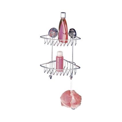 WENKO 20888100 - VACUUM-LOC ROUND STEEL Corner Shelf 22,5x29,5 cm Polished Chrome