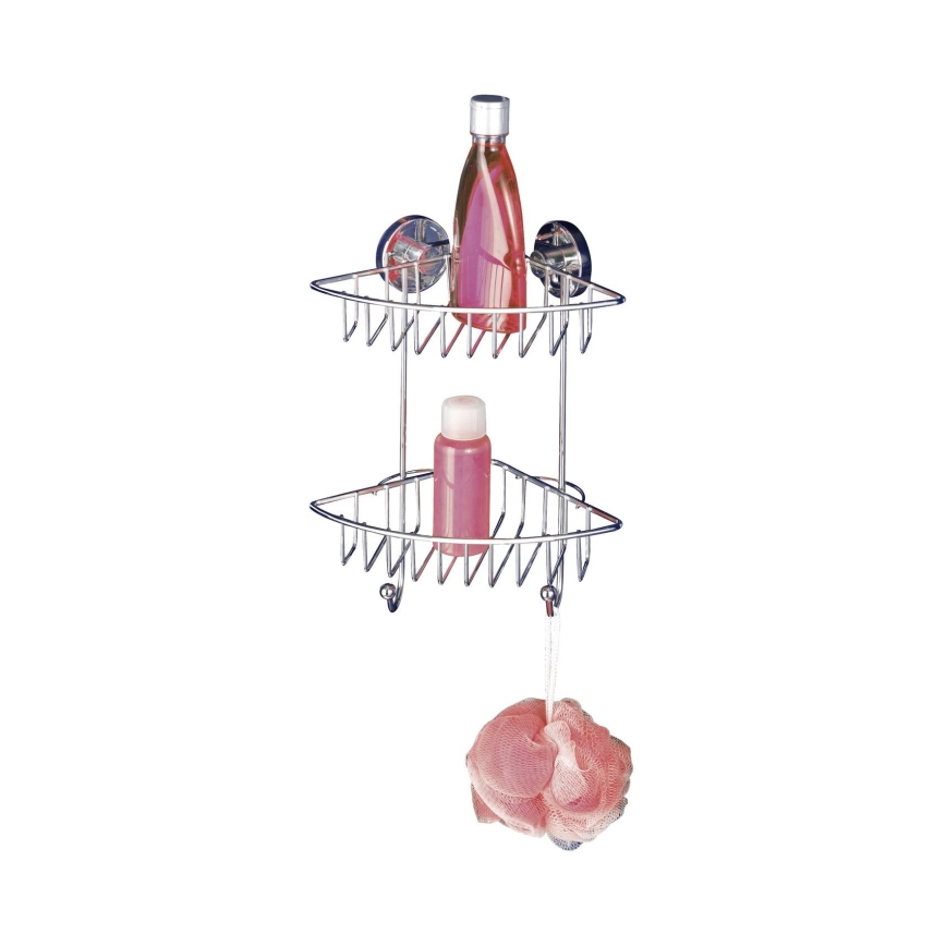 WENKO 20888100 - VACUUM-LOC ROUND STEEL Corner Shelf 22,5x29,5 cm Polished Chrome