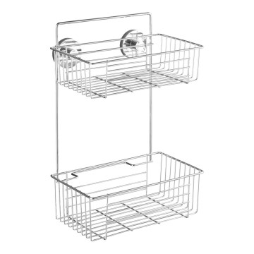 WENKO 20889100 - VACUUM-LOC Round Steel Shelf 26 x 38 cm, Polished Chrome
