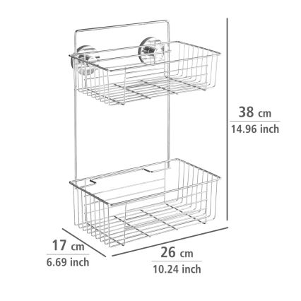 WENKO 20889100 - VACUUM-LOC Round Steel Shelf 26 x 38 cm, Polished Chrome