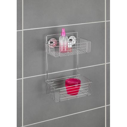 WENKO 20889100 - VACUUM-LOC Round Steel Shelf 26 x 38 cm, Polished Chrome