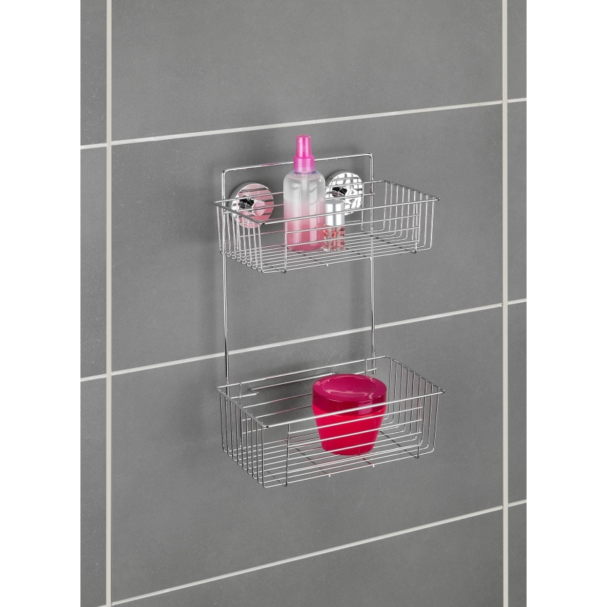 WENKO 20889100 - VACUUM-LOC Round Steel Shelf 26 x 38 cm, Polished Chrome