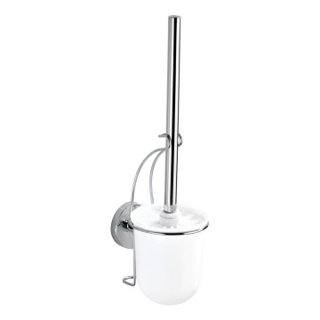 WENKO 20898100-WC VACUUM-LOC MILAZZO Toilet Brush 10 x 34 cm, Stainless Steel / Polished Chrome / White