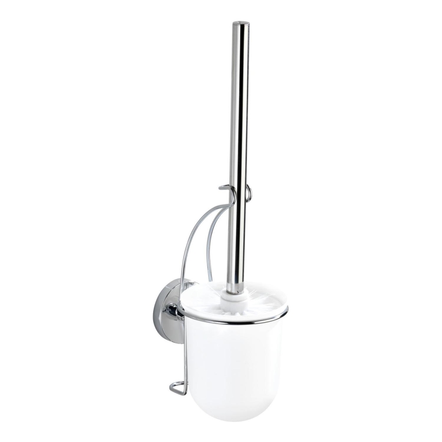 WENKO 20898100-WC VACUUM-LOC MILAZZO Toilet Brush 10 x 34 cm, Stainless Steel / Polished Chrome / White