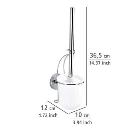 WENKO 20898100-WC VACUUM-LOC MILAZZO Toilet Brush 10 x 34 cm, Stainless Steel / Polished Chrome / White