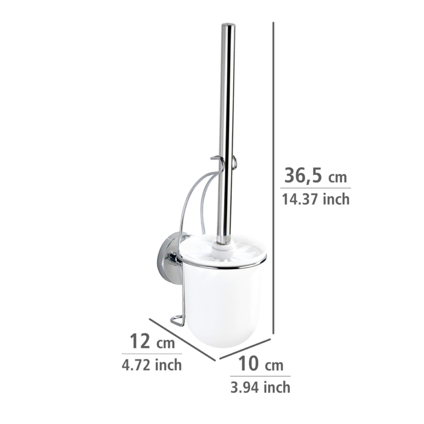 WENKO 20898100-WC VACUUM-LOC MILAZZO Toilet Brush 10 x 34 cm, Stainless Steel / Polished Chrome / White
