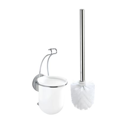 WENKO 20898100-WC VACUUM-LOC MILAZZO Toilet Brush 10 x 34 cm, Stainless Steel / Polished Chrome / White