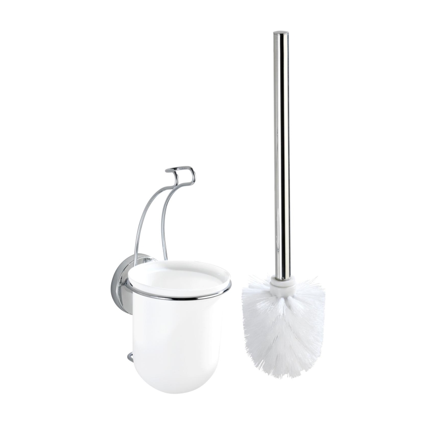 WENKO 20898100-WC VACUUM-LOC MILAZZO Toilet Brush 10 x 34 cm, Stainless Steel / Polished Chrome / White