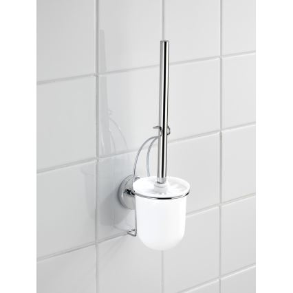 WENKO 20898100-WC VACUUM-LOC MILAZZO Toilet Brush 10 x 34 cm, Stainless Steel / Polished Chrome / White