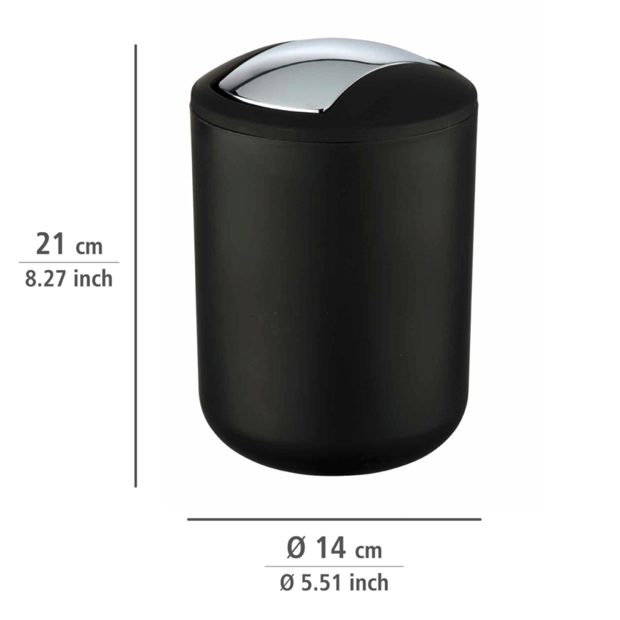 WENKO 21211100 - BRASIL Waste Bin 14x21 cm Black/Polished Chrome