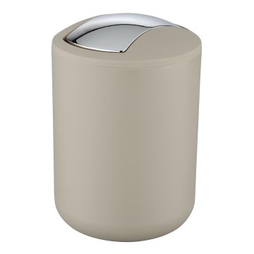WENKO 21221100 - BRASIL Waste Bin 14 x 21 cm, Beige/Polished Chrome