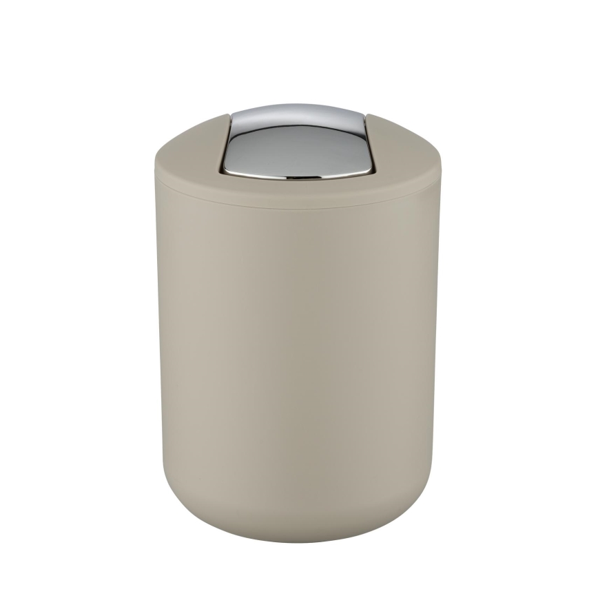 WENKO 21221100 - BRASIL Waste Bin 14 x 21 cm, Beige/Polished Chrome