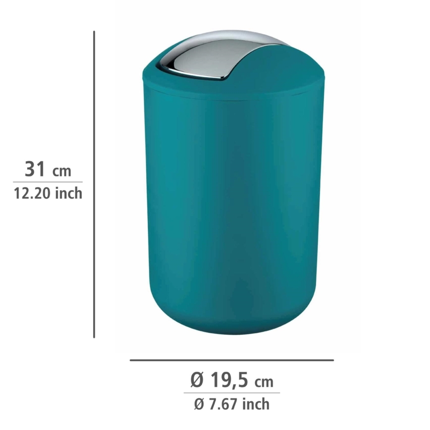 WENKO 21227100 - BRASIL Waste Bin, 19.5 x 31 cm, Turquoise/Polished Chrome
