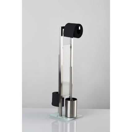 WENKO 21564100 - RIVALTA Toilet Brush 18 x 70 cm, Stainless Steel/Silver/White/Black