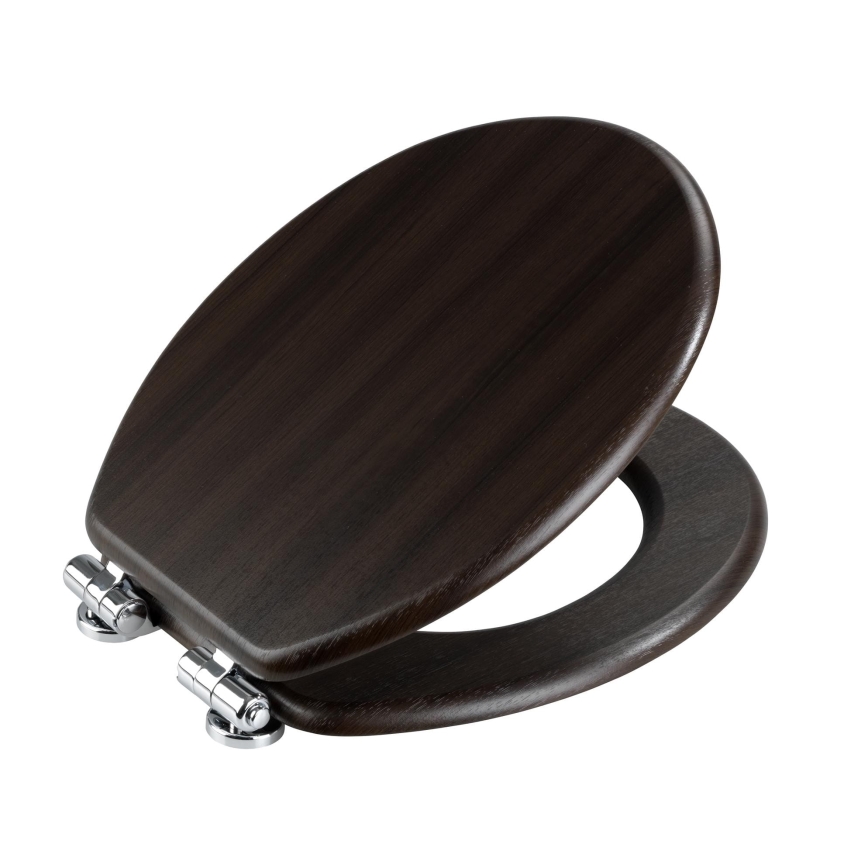 WENKO 22015100-WC Wenge Toilet Seat 35.5 x 42.5 cm Brown/Silver