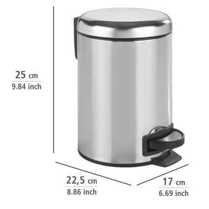 WENKO 22444100 - LEMAN Waste Bin 17x25 cm stainless steel/silver/black