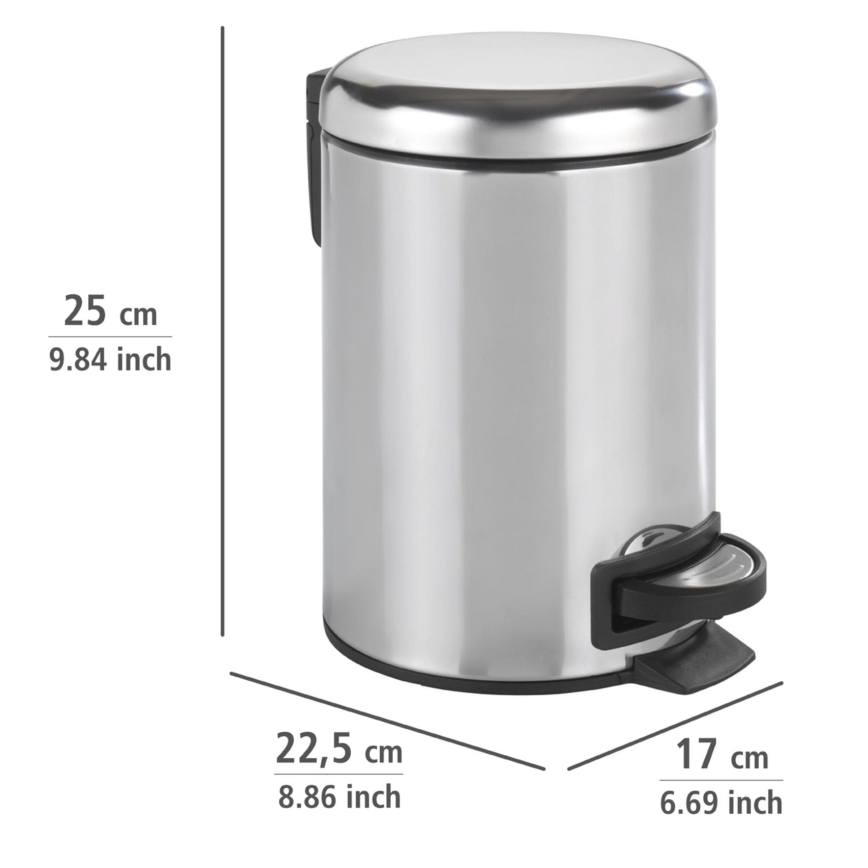WENKO 22444100 - LEMAN Waste Bin 17x25 cm stainless steel/silver/black