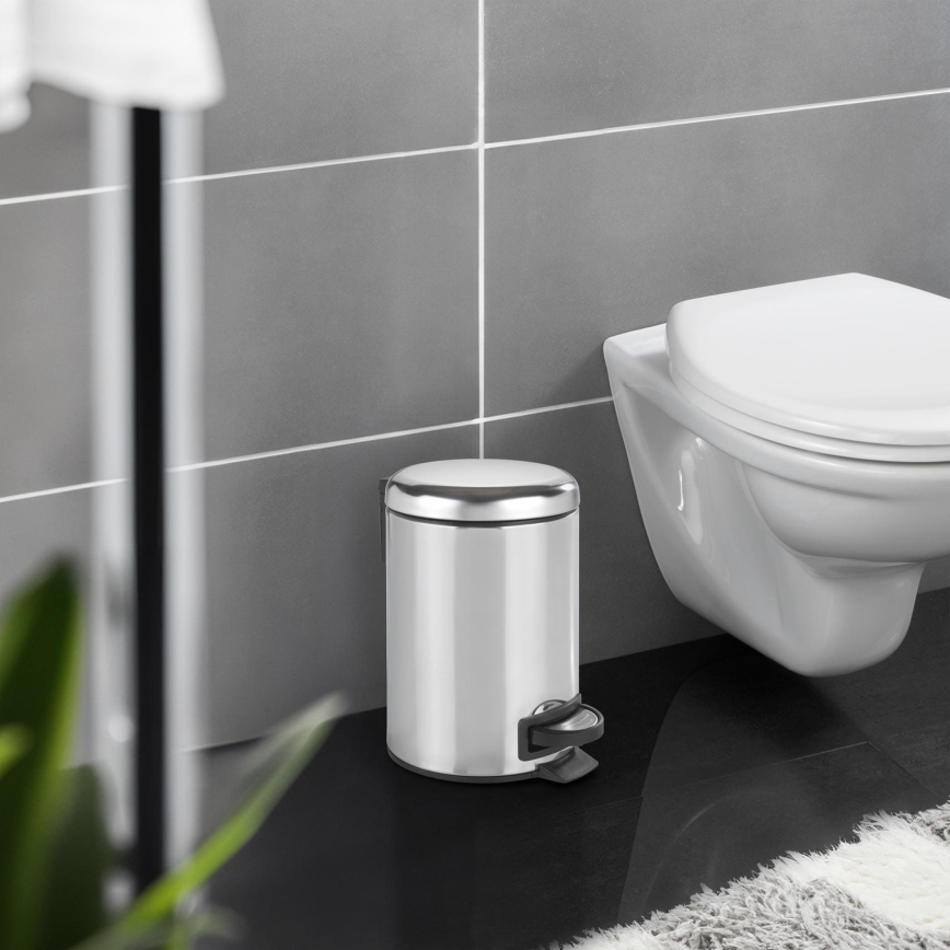WENKO 22444100 - LEMAN Waste Bin 17x25 cm stainless steel/silver/black