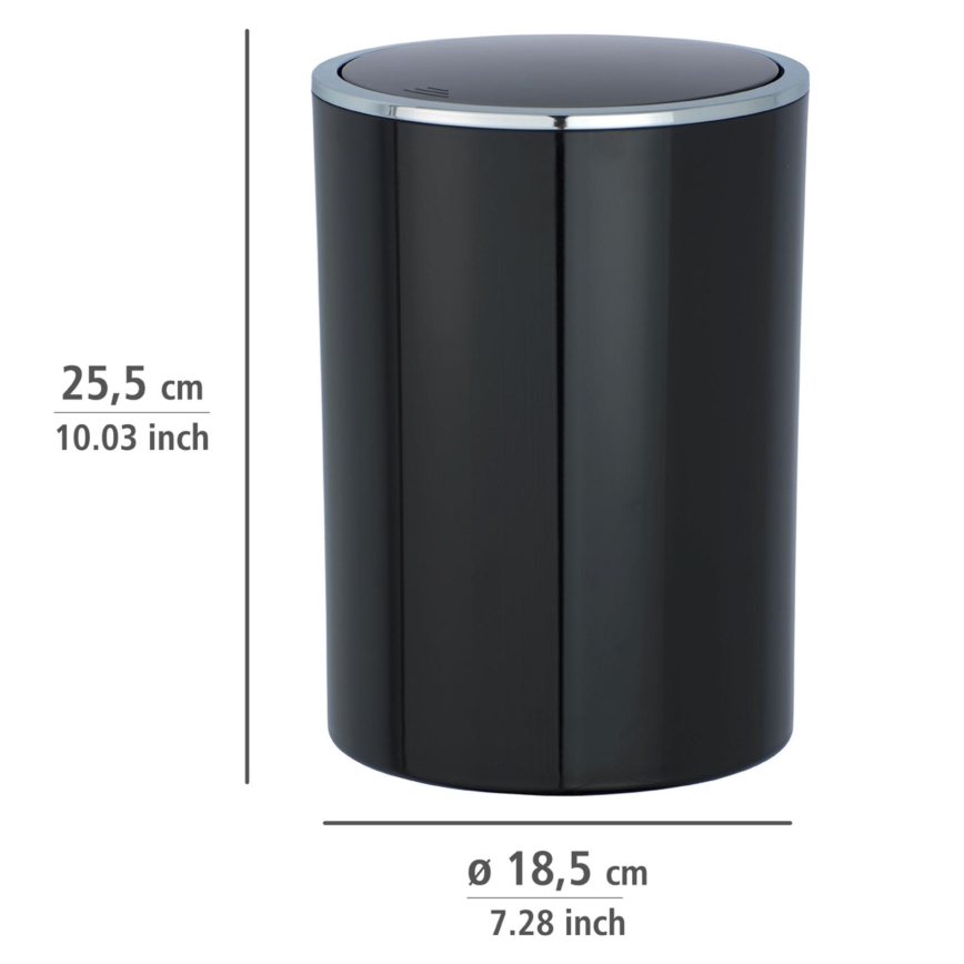 WENKO 22558100 - INCA Waste Bin 18.5 x 25.5 cm Black/Glossy Chrome