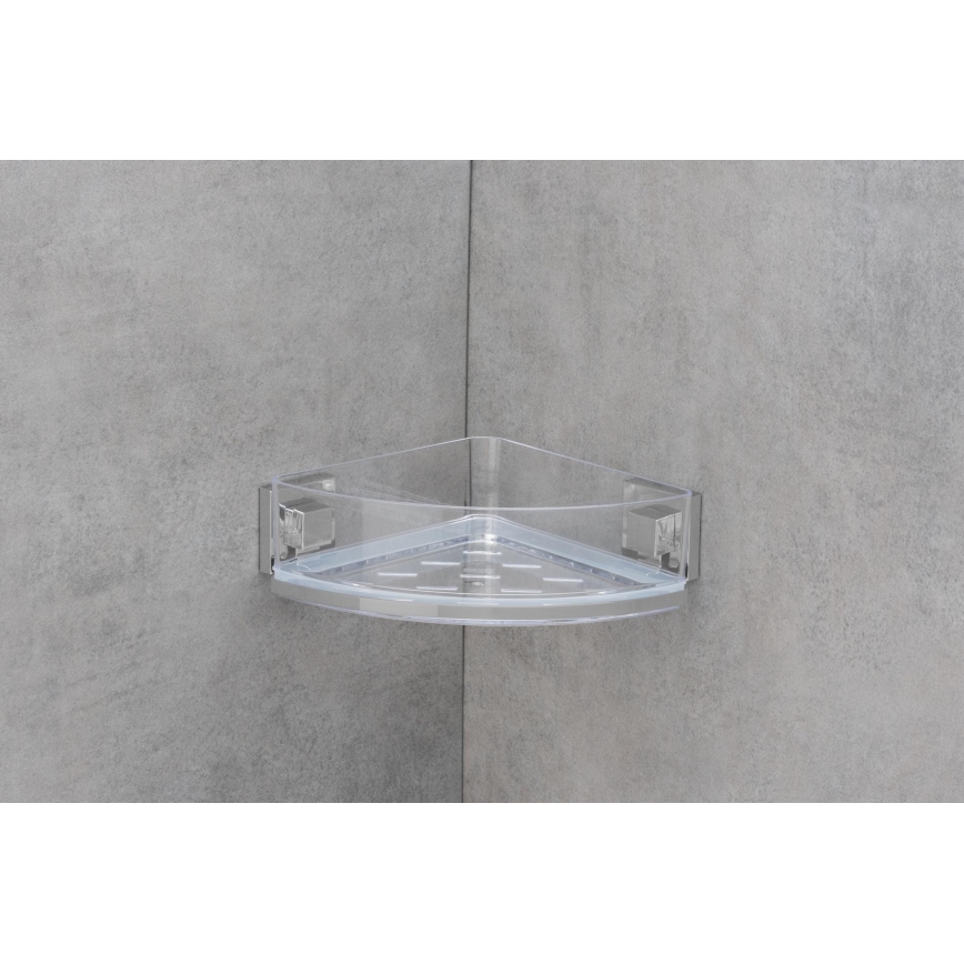 WENKO 22686100 - VACUUM-LOC QUADRO ED Corner Shelf 28 x 19.5 cm Silver/Clear