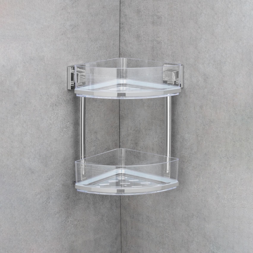 WENKO 22690100 - VACUUM-LOC QUADRO ED Corner Shelf, 28 x 32.5 cm, Silver / Glossy Chrome
