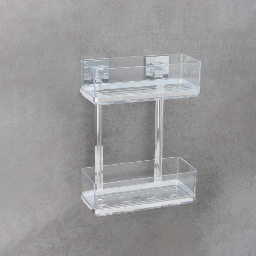 WENKO 22691100-Shelf VACUUM-LOC QUADRO ED 25,5x32,5 cm silver/polished chrome/clear