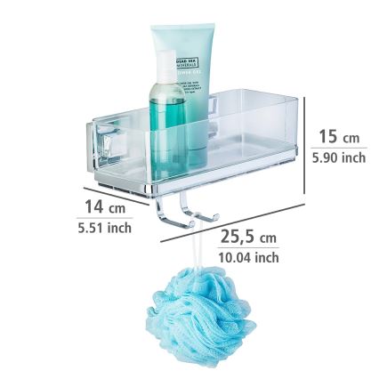 WENKO 22694100-Shelf VACUUM-LOC QUADRO ED 25.5 x 15 cm silver / glossy chrome / clear