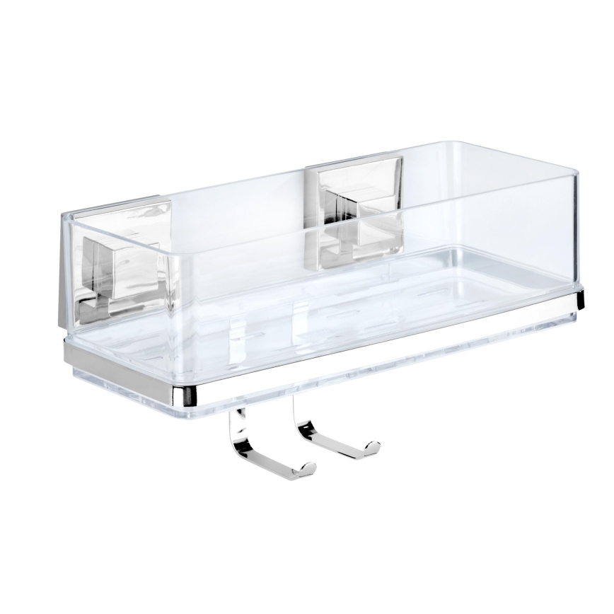 WENKO 22694100-Shelf VACUUM-LOC QUADRO ED 25.5 x 15 cm silver / glossy chrome / clear