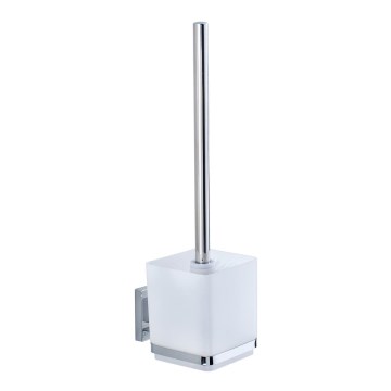 WENKO 22695100-WC VACUUM-LOC QUADRO ED Toilet Brush 9.5 x 37 cm, Silver/Glossy Chrome/Clear