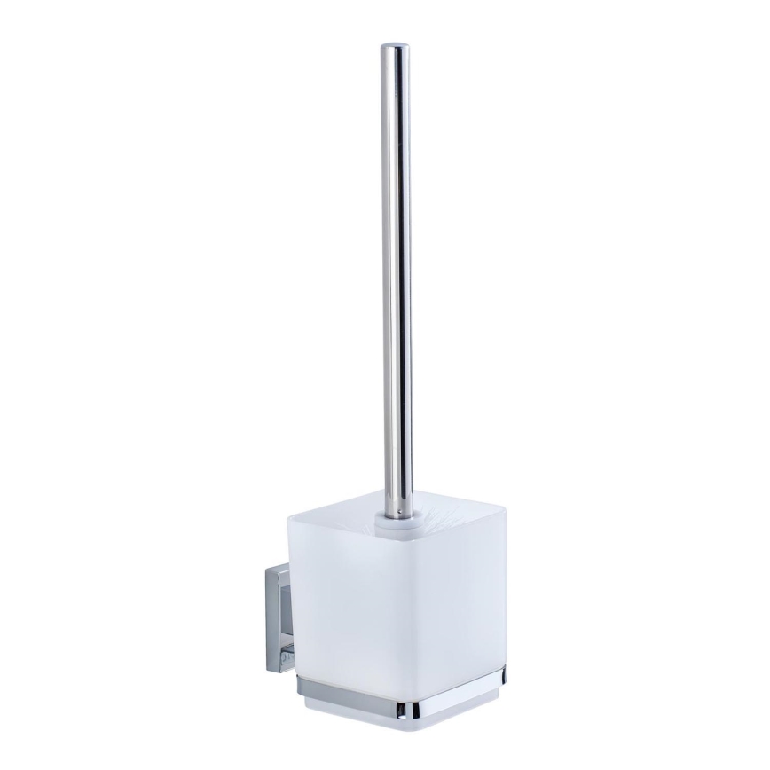 WENKO 22695100-WC VACUUM-LOC QUADRO ED Toilet Brush 9.5 x 37 cm, Silver/Glossy Chrome/Clear