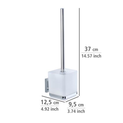 WENKO 22695100-WC VACUUM-LOC QUADRO ED Toilet Brush 9.5 x 37 cm, Silver/Glossy Chrome/Clear