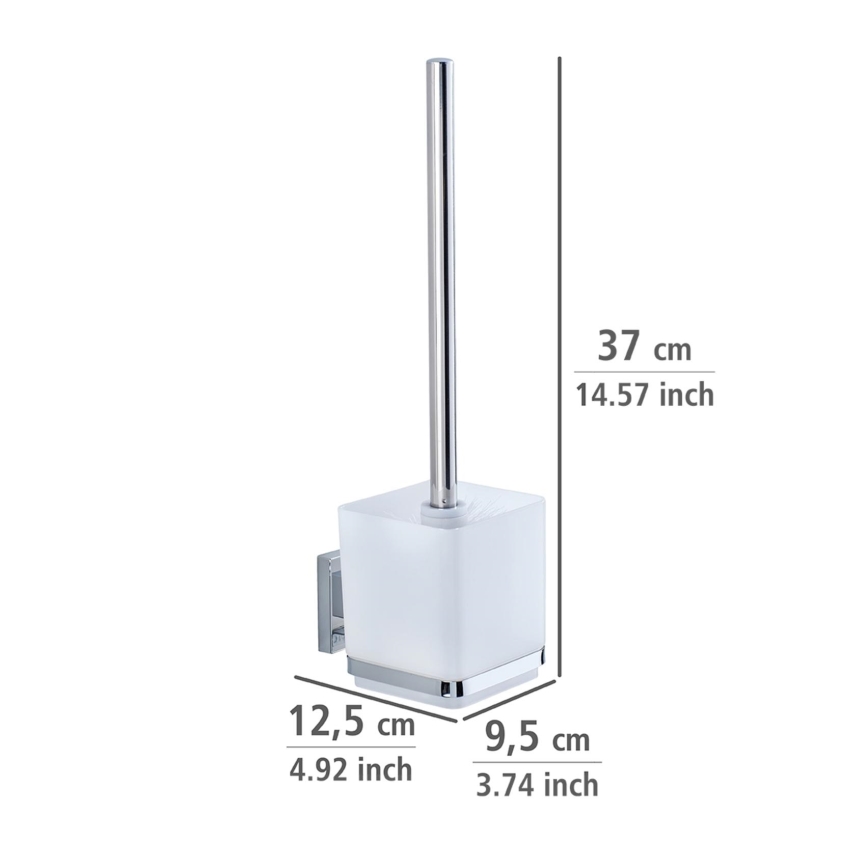 WENKO 22695100-WC VACUUM-LOC QUADRO ED Toilet Brush 9.5 x 37 cm, Silver/Glossy Chrome/Clear