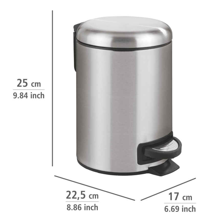 WENKO 22702100 - LEMAN Waste Bin 17x25 cm stainless steel/satin/black