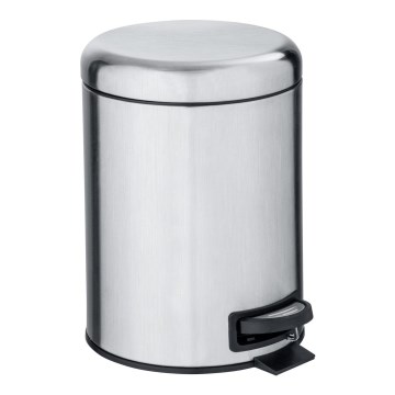 WENKO 22829100 - LEMAN Waste Bin 17 x 25 cm, Satin Stainless Steel/Black