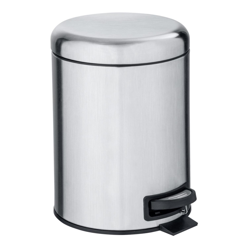 WENKO 22829100 - LEMAN Waste Bin 17 x 25 cm, Satin Stainless Steel/Black