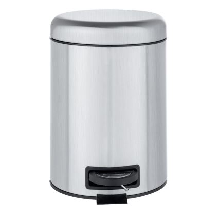 WENKO 22829100 - LEMAN Waste Bin 17 x 25 cm, Satin Stainless Steel/Black
