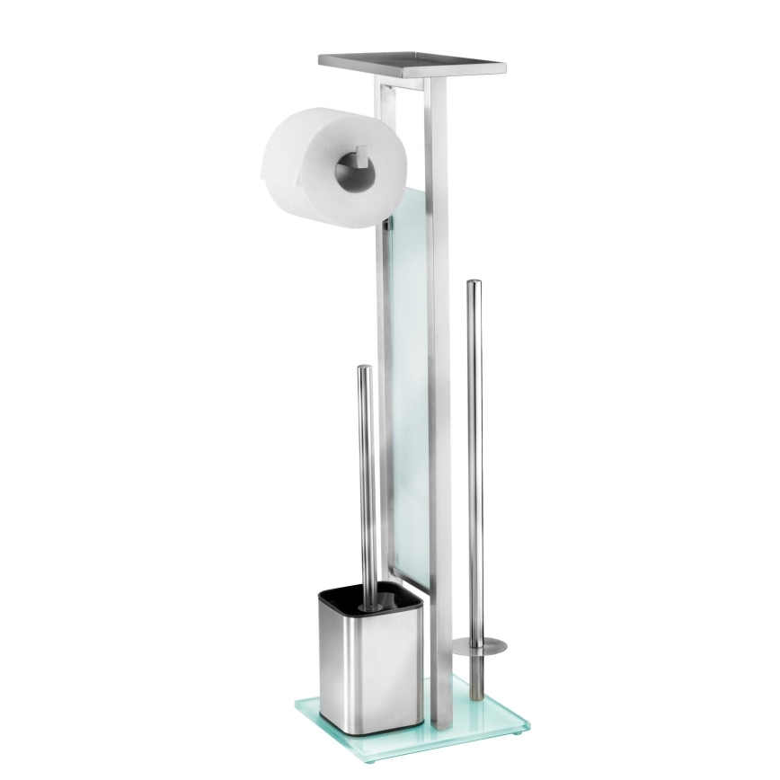 WENKO 23364100 - DEBAR Toilet Brush 21 x 70.5 cm, stainless steel/satin/white