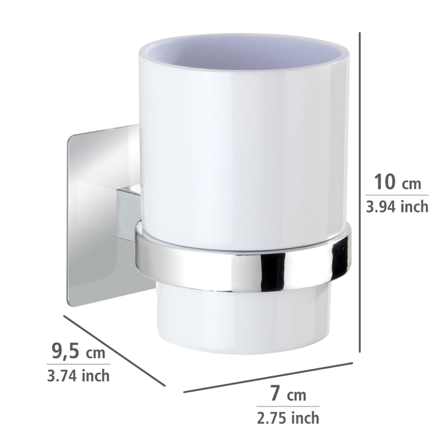 WENKO 23847800-Toothbrush Cup TURBO-LOC QUADRO ED. 7 x 9.5 cm glossy chrome/white