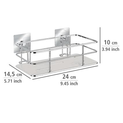 WENKO 23854800 - TURBO-LOC QUADRO ED. Shelf 24 x 14.5 cm, stainless steel / polished chrome